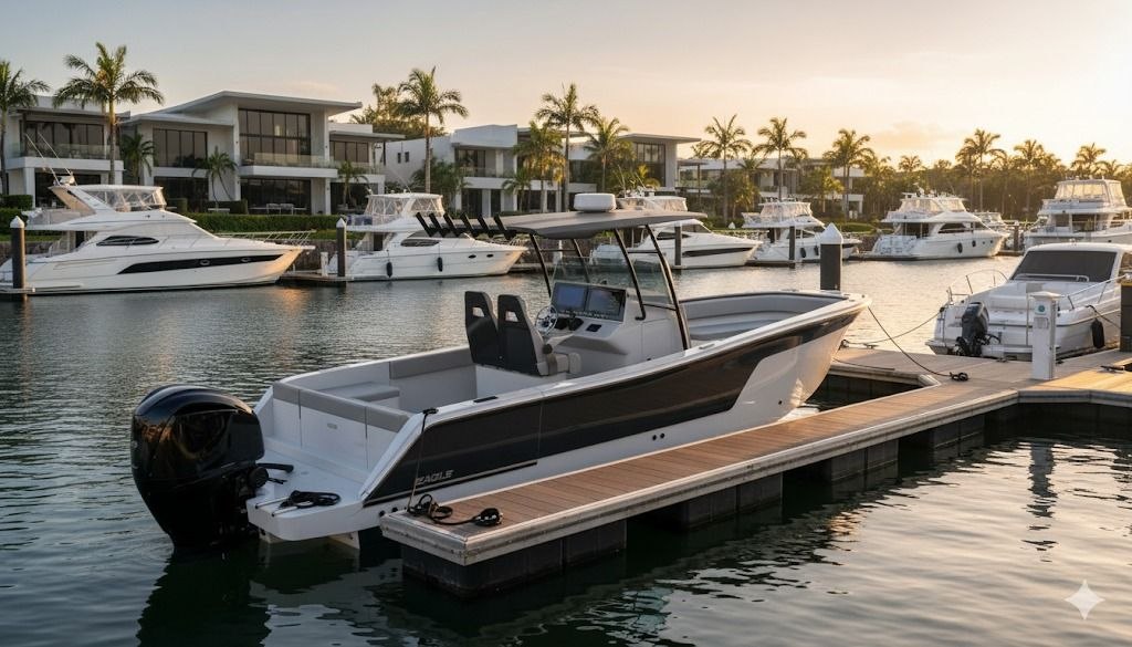 Eagle Marine 25CC at marina — finished vessel
