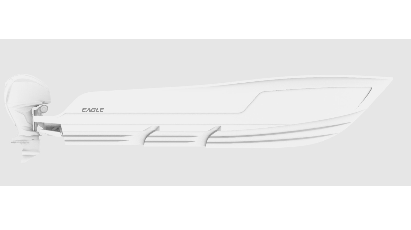 Eagle Marine 25CC â€” clay hull render showing engineering form