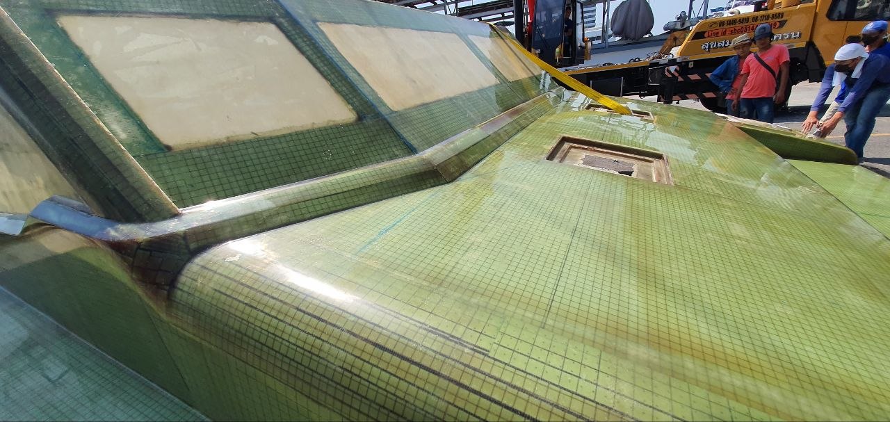 Green fibreglass hull sections — infused skins
